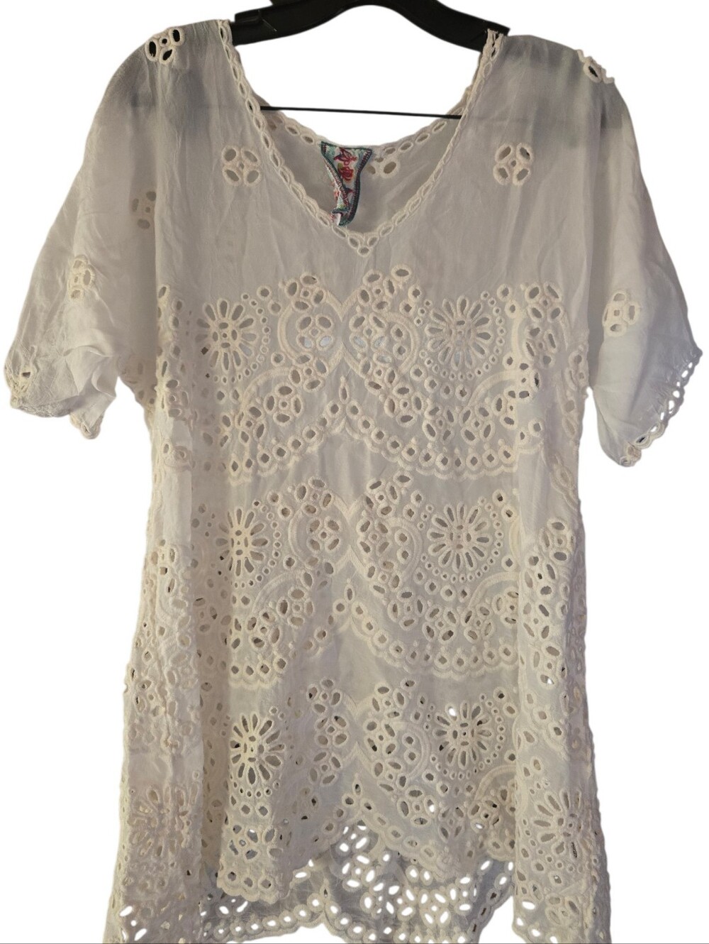 Johnny Was White Eyelet Lace V-Neck Tunic